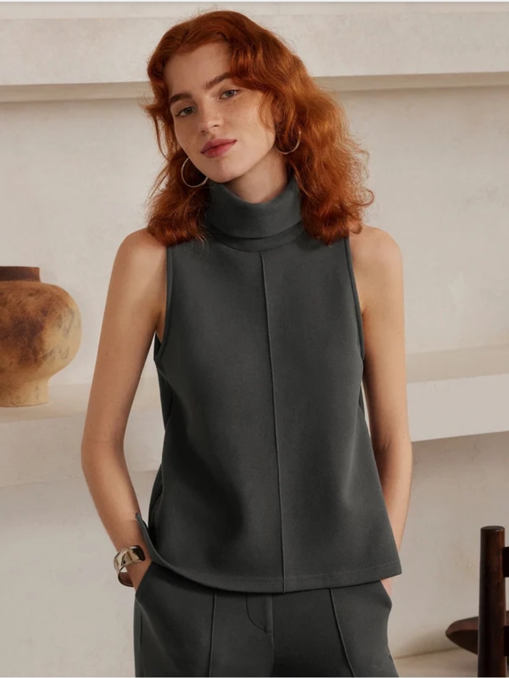 OGL NEW FuzzLuxe Turtle Neck Split Hem Top Black Womens M